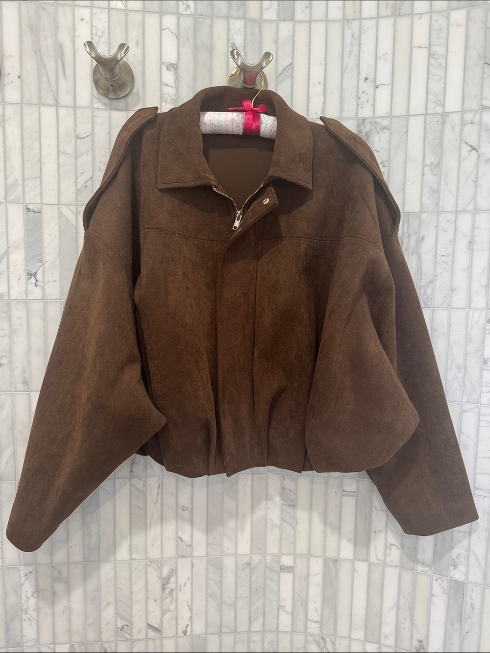Zara Brown Suede Leather Bomber Jacket - Women's